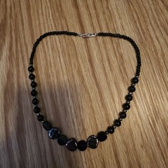 Vintage Black Stone Gem Shiny Iridescent Beads Necklace Beautiful