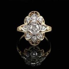 Art Deco Vintage Round Lab Created Diamond 14K Two-Tone Gold FN Engagement Ring