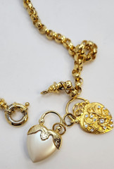 Vintage Joan Rivers Gold Tone Belcher Chain Heart Charm Necklace 32 in