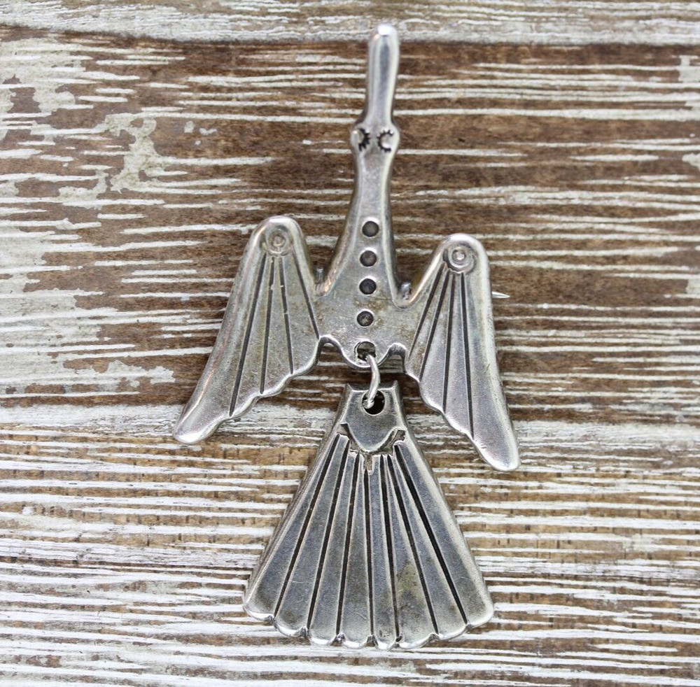 OLD PAWN INDIAN CAST BIRD DANGLES MOVES STERLING SILVER 925 BROOCH PIN