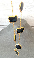 Vintage Chunky Poured Black Glass Station Necklace