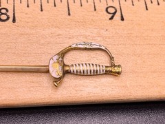 Antique 14k gold enamel sword stick pin with military shield handle 1.8 grams