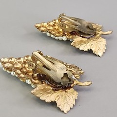 Vintage Artisan Pendant Clip Earrings Set Seed Pearl Grapes AB Repurposed
