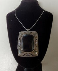 Antique Onyx Scent 62mm Chinese Export Filigree Cloisonne Enamel Pendant Locket