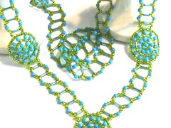 VINTAGE GLASS BEADED ART NOUVEAU ART DECO FLAPPER NECKLACE GYPSY CARAVAN ROSETTE