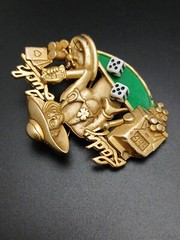AJC vintage “LADY LUCK” gold tone 3D intricate details brooch