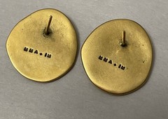 MMA I.M. SIGNED MEDUSA FAUX GOLD TONE ANTIQUE COIN 14k POST EARRING