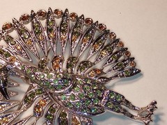 Vtg JBK Peacock Bird Brooch Camrose Kross MultiCrystal Animal Figural Pin Jackie