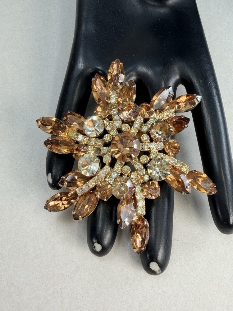 Exquisite Juliana D&E Champagne Rhinestone Starburst Brooch Large Statement Pin
