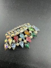 Vintage signed B. David Crown Brooch Multicolor Pear Cut