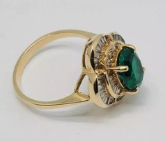 Art Deco Style Emerald Lab Created Diamond 14K Yellow Gold FN Engagement Ring