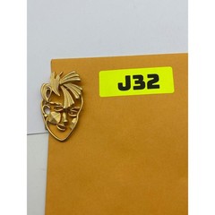 Vintage 80s Matte Gold Tone Open Work Modern Abstract Face Brooch Pin J32