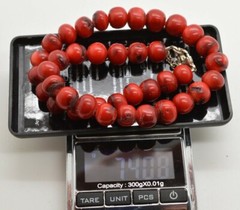 Vintage Sterling Silver Red Ox Blood Magnesite Bead Necklace 18″ Long 74 Grams