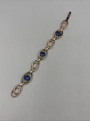 Vintage 1/20 12k On Sterling Blue Glass Stone Infinity Eye Link Bracelet 6-3/4”