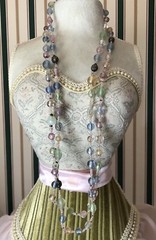 Vintage PASTEL PINK, BLUE, GREEN LUCITE FACETED BEAD NECKLACE Frosty 42″ Long