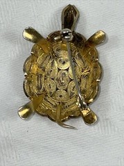Vintage 800 Silver Filigree enamel Turtle Brooch Pin Gold Wash 6 Grams