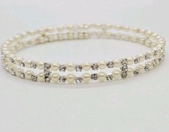 Faux Pearl Choker Necklace Silver tone wrap Bead Accent Statement Couture 15 in