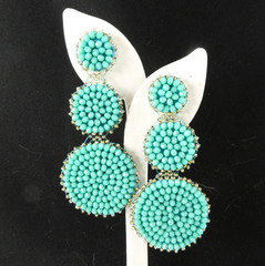 Pretty Turquoise Colored Beaded Dangle Drop Earrings Light Weight Round Long