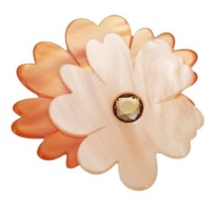 Pono Italian Acetate, Plastic Statement White, Peach Flower Brooch, Signed