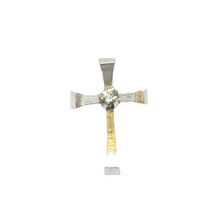14K White Gold Curved Diamond Cross Necklace, Gold Line Finish, 1 x 1/2 Inch