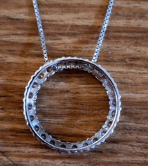 Vintage Estate Sterling Silver Oval Pendant Necklace With CZ Stones!! 4 Grams!!