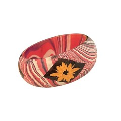 Vintage 1970s Painted Wood Bangle Bracelet Marbled Floral Pink Purple – 9P