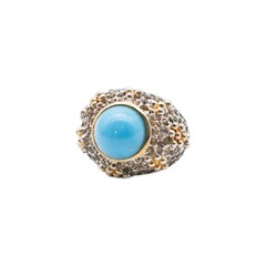 Jomaz Vintage Two Toned Turquoise Pave Rhinestone Cocktail Ring Size 6.5