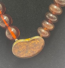 🔥 925 Silver 18K Gold Genuine Amber Necklace Pendant Butterscotch Cognac 68g