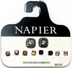 New NAPIER 5 Changeable Earrings Studs Silver Clear Pink Yellow Purple Lavender