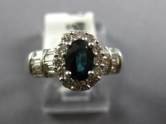 1.52CT DIAMOND AAA SAPPHIRE 14K WHITE GOLD OVAL ROUND & BAGUETTE FRIENDSHIP RING