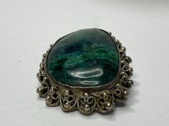 Vintage Israel 835 Eilat Green Oval Stone Pendant Brooch/Pin 1.5″ x 1.25″