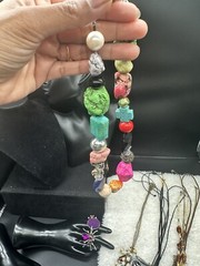 Lots of Vintage Art Glass, Resin, Silver Tone, And Wood Carved Jewelry21pc