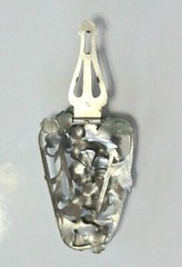 BIG VINTAGE FLORAL DRESS CLIP SILVER METAL LAYERED POPPY FLOWERS FANCY BACK R