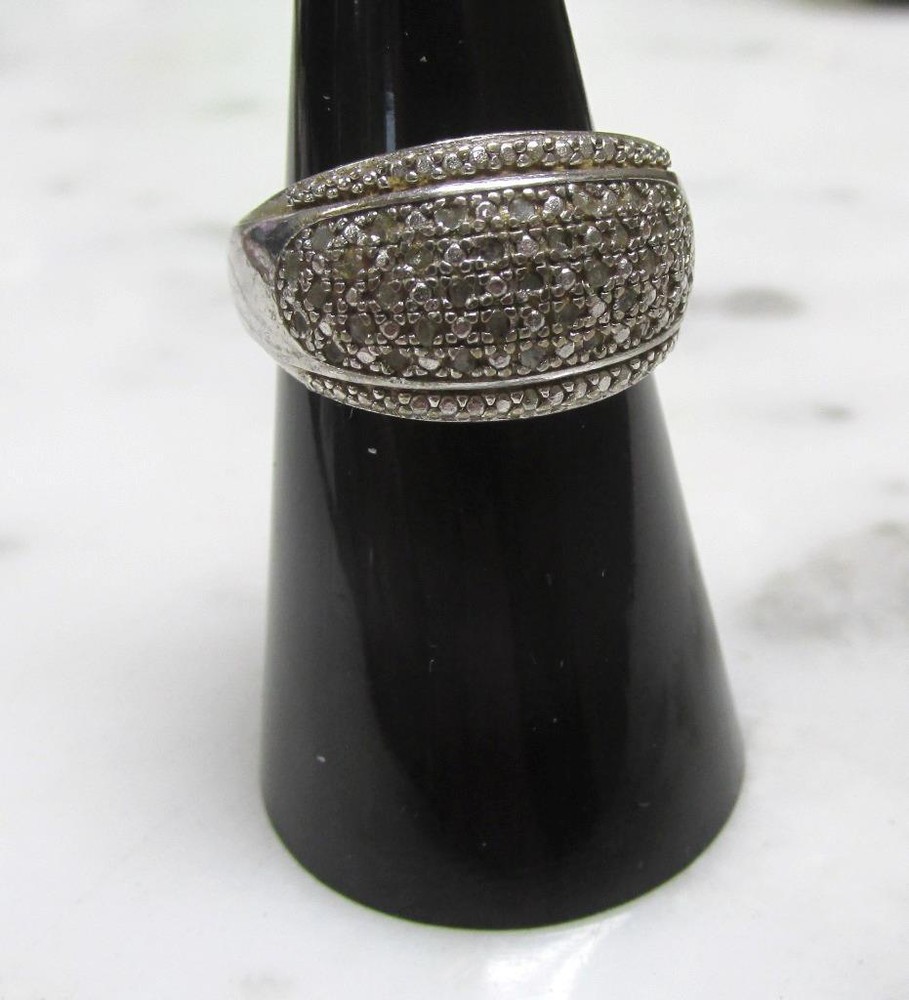 Vintage Sterling Silver .185ctw Diamond Band Ring ~ Size 6.75 ~ 6.2g ~ 7-H405