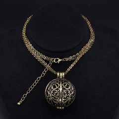 Vintage 1990s-2000s Antique Gold Tone Filigree Cage Pendant Necklace with Secret