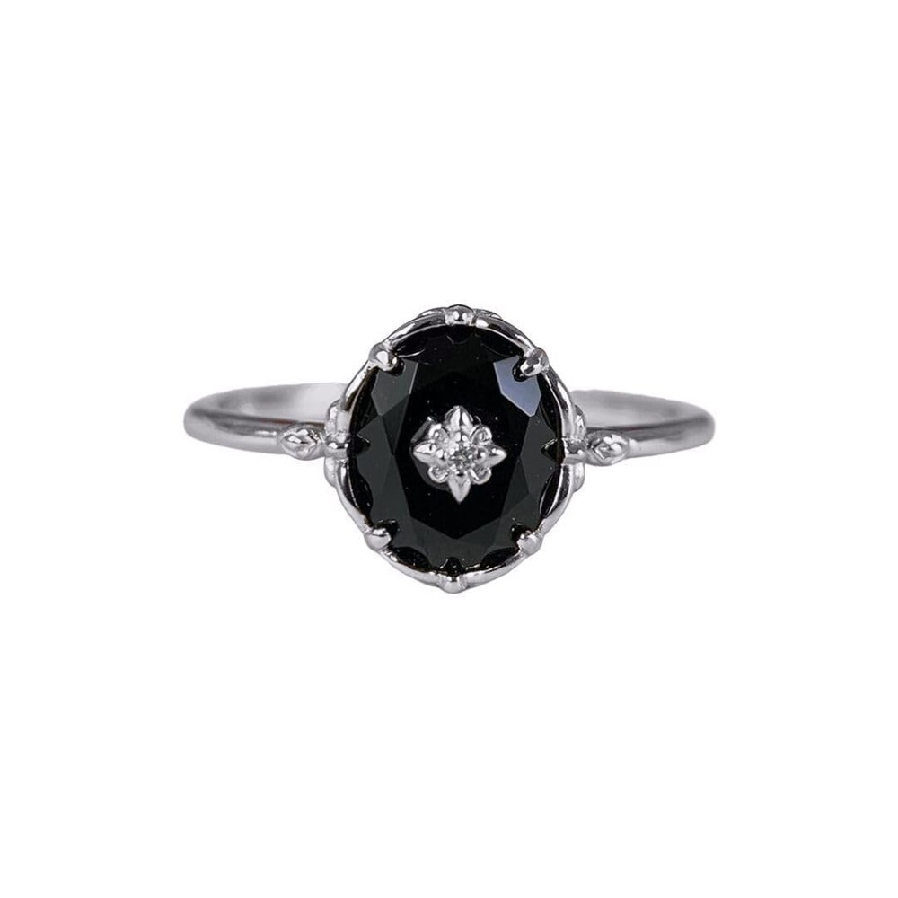 Real Black Onyx 925 Sterling Silver Vintage Look Ring for Women – Handmade Engag
