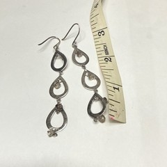 Vintage Sterling Silver Teardrop Loop Dangle Earrings Handmade Boho Jewelry