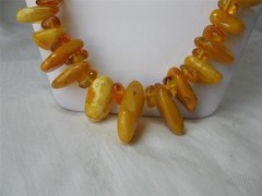 Antique Chinese Baltic Butterscotch Egg Yolk Amber Big Beads Necklace 74 Grams