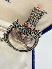 Antique Victorian Silver Snuff Bottle Filigree Red Coral? Tibetan? 32in Read