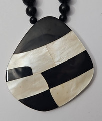 Vintage Black and Off-White Beaded Statement Pendant Necklace