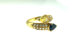 Yellow & Blue Pear Sapphires 1.80ct + Diamonds 0.60ct Cross-Over~18Kt Gold Ring