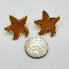 Vintage ART Auther Pepper Starfish Clip-On Earrings Gold Tone Cork Textured