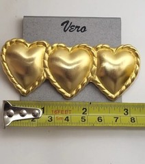 VINTAGE VERO BRUSHED GOLDTONE HEART TRIO PIN/BROOCH