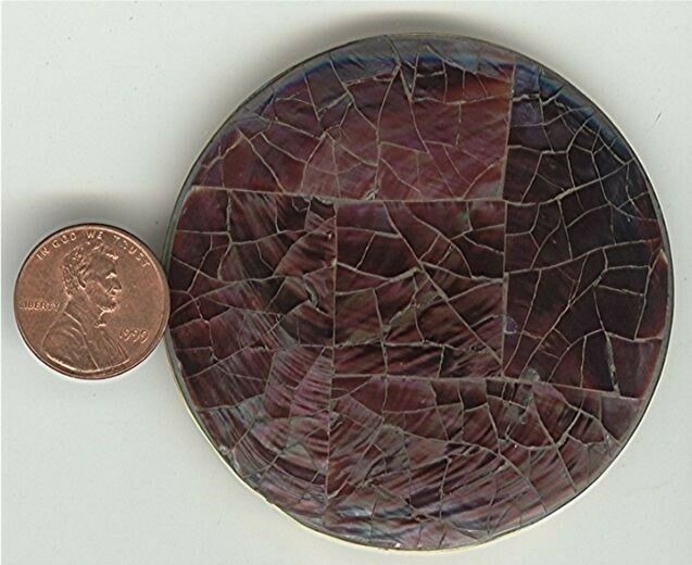 1 PIECE VINTAGE GENUINE PURPLE ABALONE MOSAIC CRACKLE 63mm. ROUND PENDANT Z343