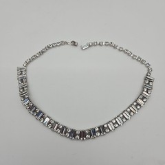 Vintage Weiss Rhinestone Emerald Cut Line Necklace Clear Silver Toned Choker