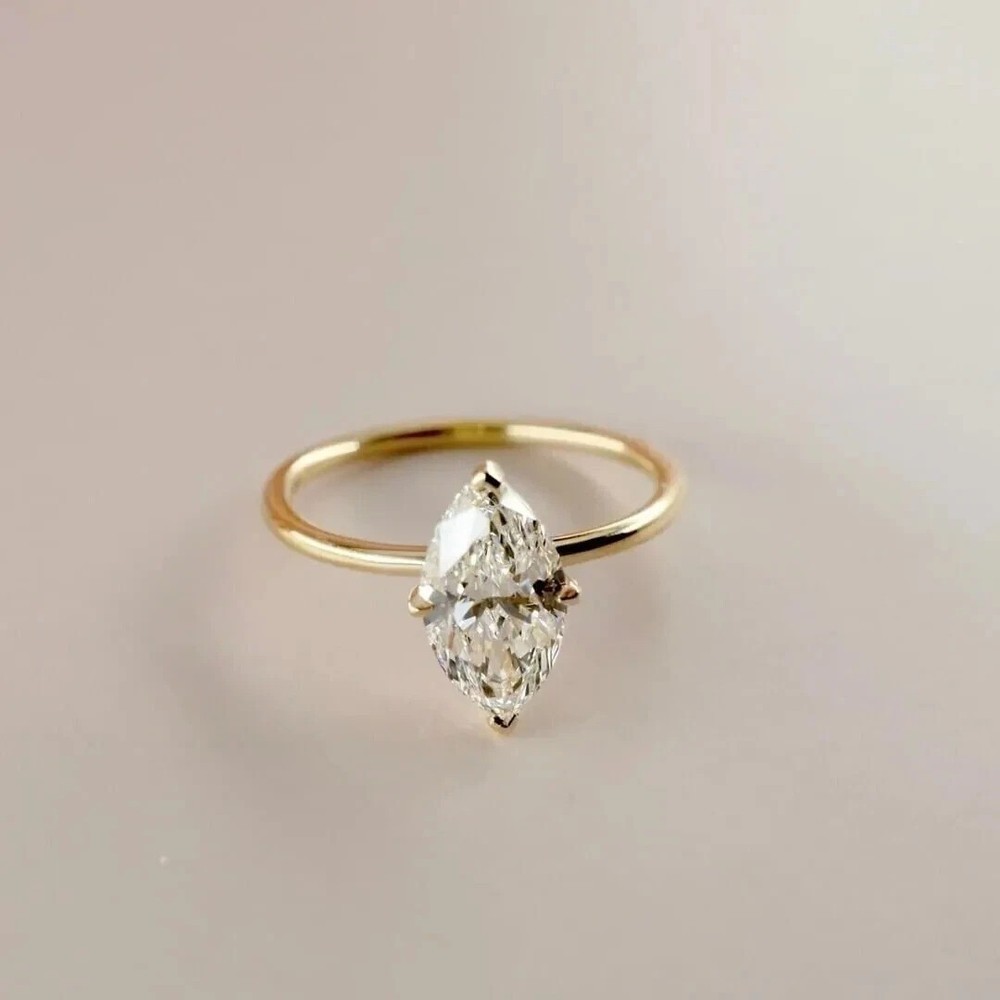 1.7Ct Marquise Cut Lab Created Diamond Engagement Solitaire Ring 14K Gold Finish