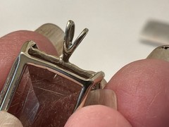 Gold Rutilated Quartz Penant Faceted Emerald Cut Four Prong Setting