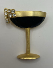 Vintage – Champagne Cocktail Coupe Glass Crystal Bubbles Brooch Gold Tone/Black