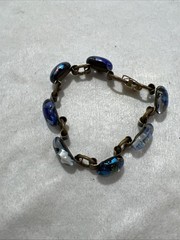 Vintage Glass Cabochon Brass Bracelet Multi Color Rainbow Unique Colorful