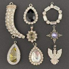 Lot of 8 Silver-Tone Rhinestone Jewelry Pendants – Vintage Designer Quality